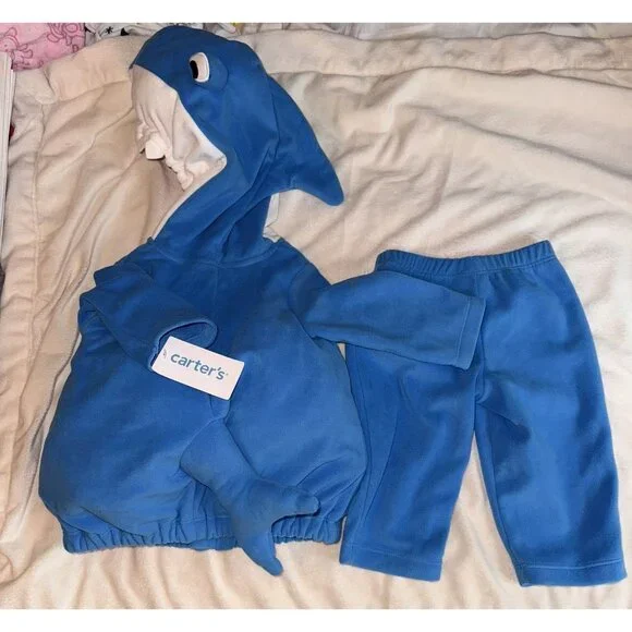 Carters 3-6 Month Blue Shark Padded 2 Piece Zip Up Fleece Halloween Costume - Picture 6 of 8